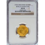 NGC AU-58 SPANISH GOLD ONE ESCUDO GOLD COIN circa 1516-1556